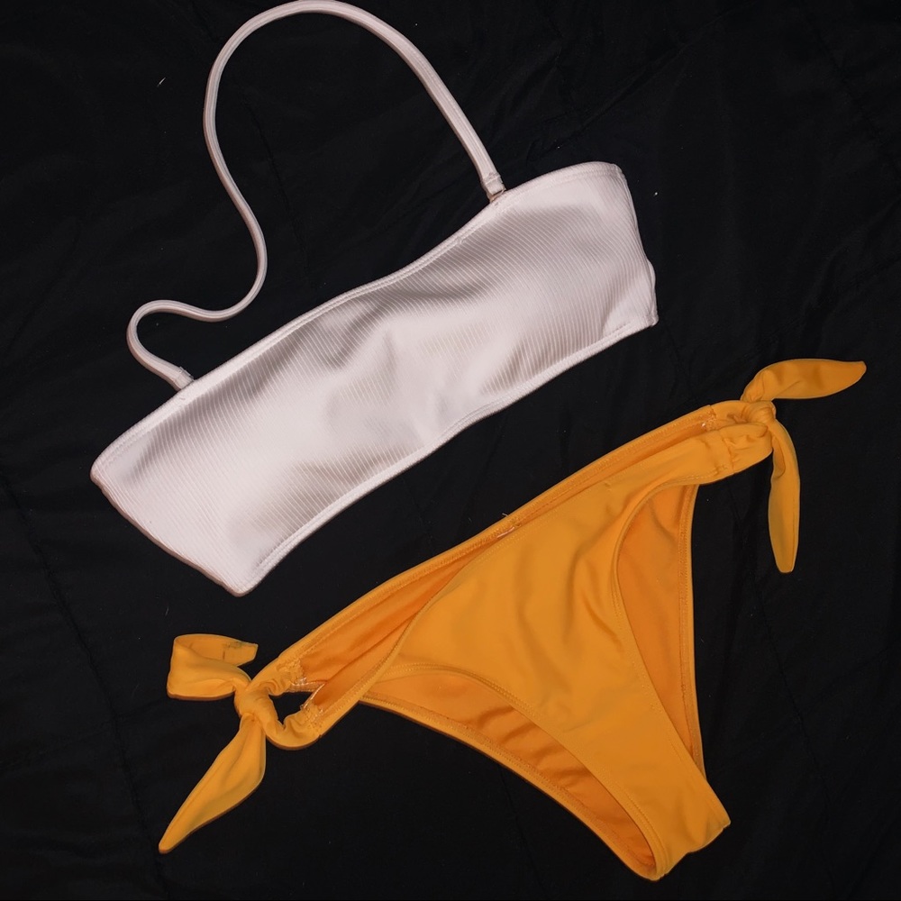 FOREVER 21 White Bathing Suit Top & Yellow Bottoms